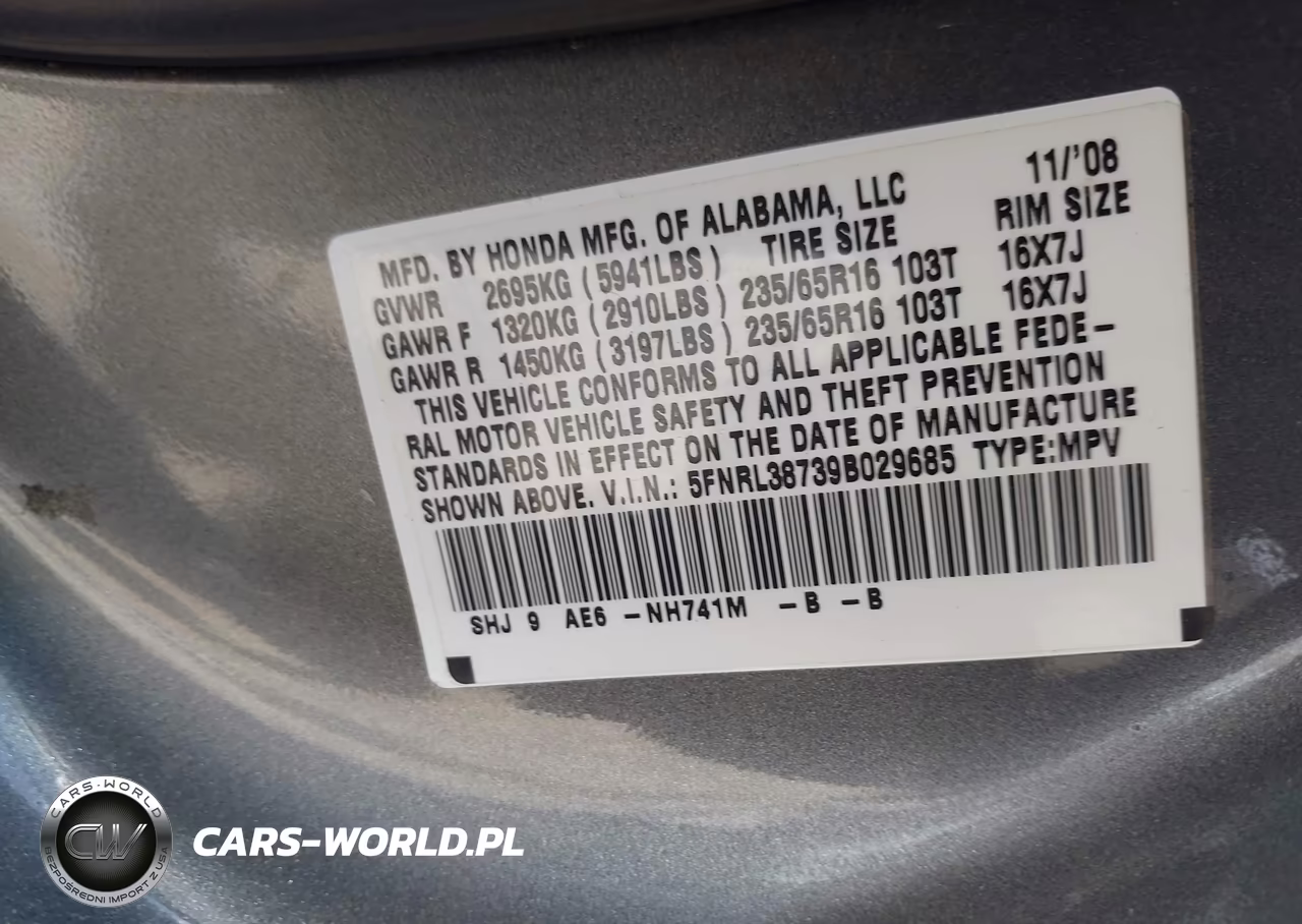 2009 Honda Odyssey Ex-L VIN:5FNRL38739B029685 - 9