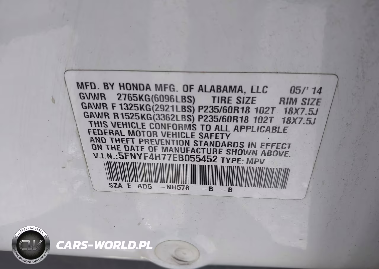 2014 Honda Pilot Ex-L VIN:5FNYF4H77EB055452 - 9