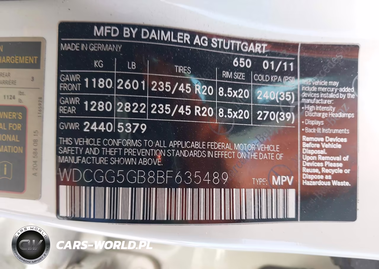 2011 Mercedes-Benz Glk 350 VIN:WDCGG5GB8BF635489 - 9