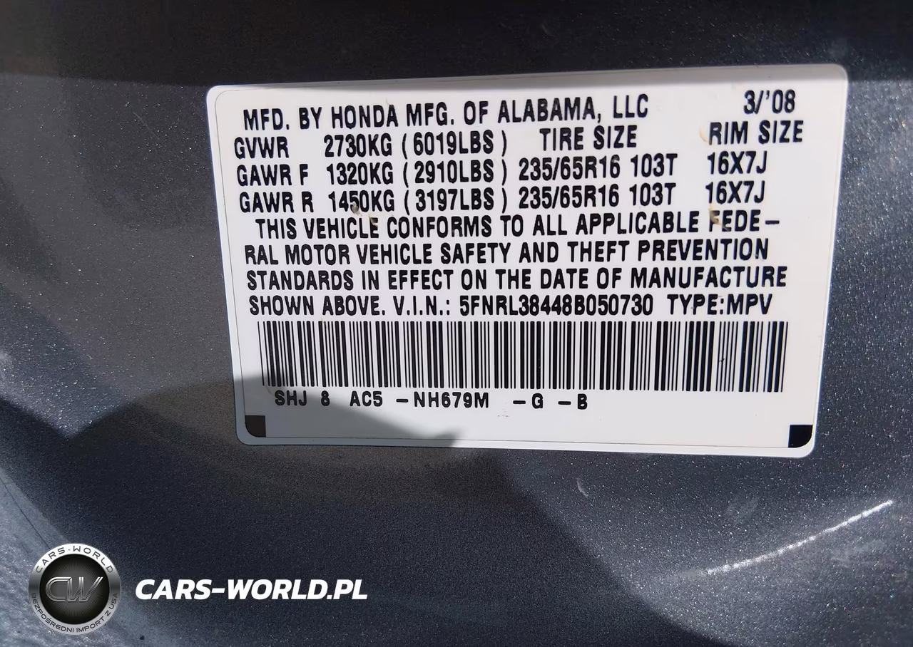 2008 Honda Odyssey Ex VIN:5FNRL38448B050730 - 9