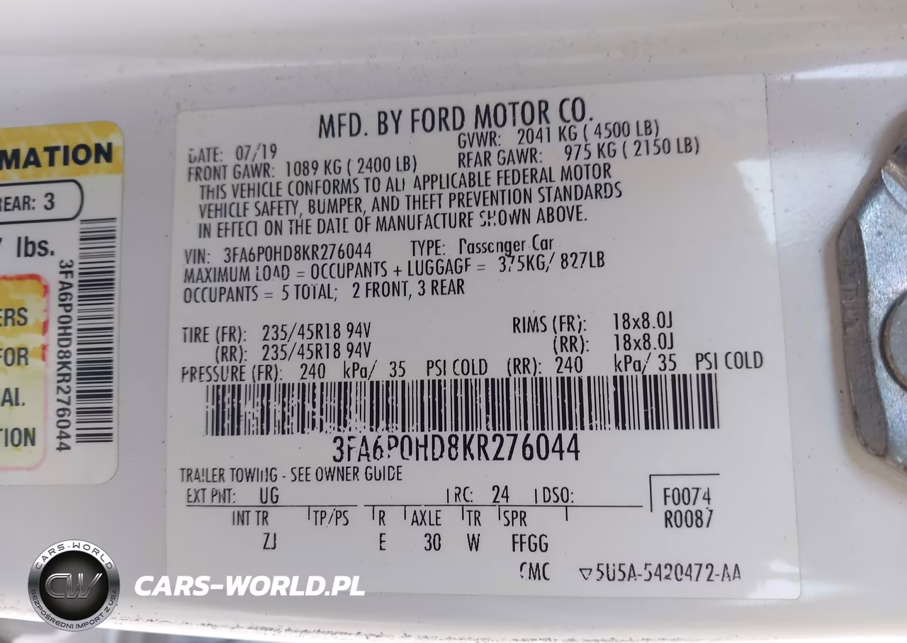 2019 Ford Fusion Se VIN:3FA6P0HD8KR276044 - 9