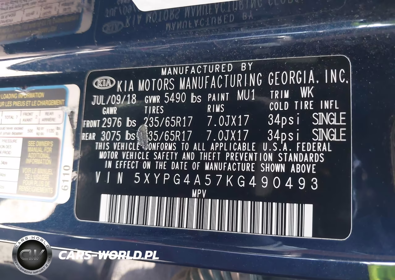 2019 Kia Sorento 3.3L Lx VIN:5XYPG4A57KG490493 - 9