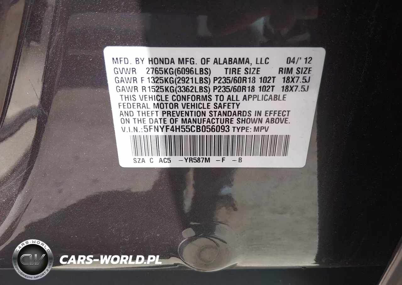 2012 Honda Pilot Ex-L VIN:5FNYF4H55CB056093 - 9