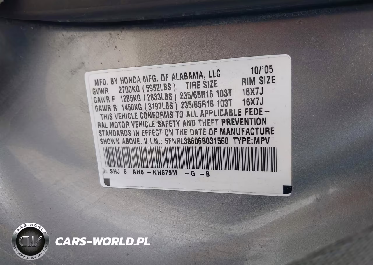 2006 Honda Odyssey Ex-L VIN:5FNRL38606B031560 - 9