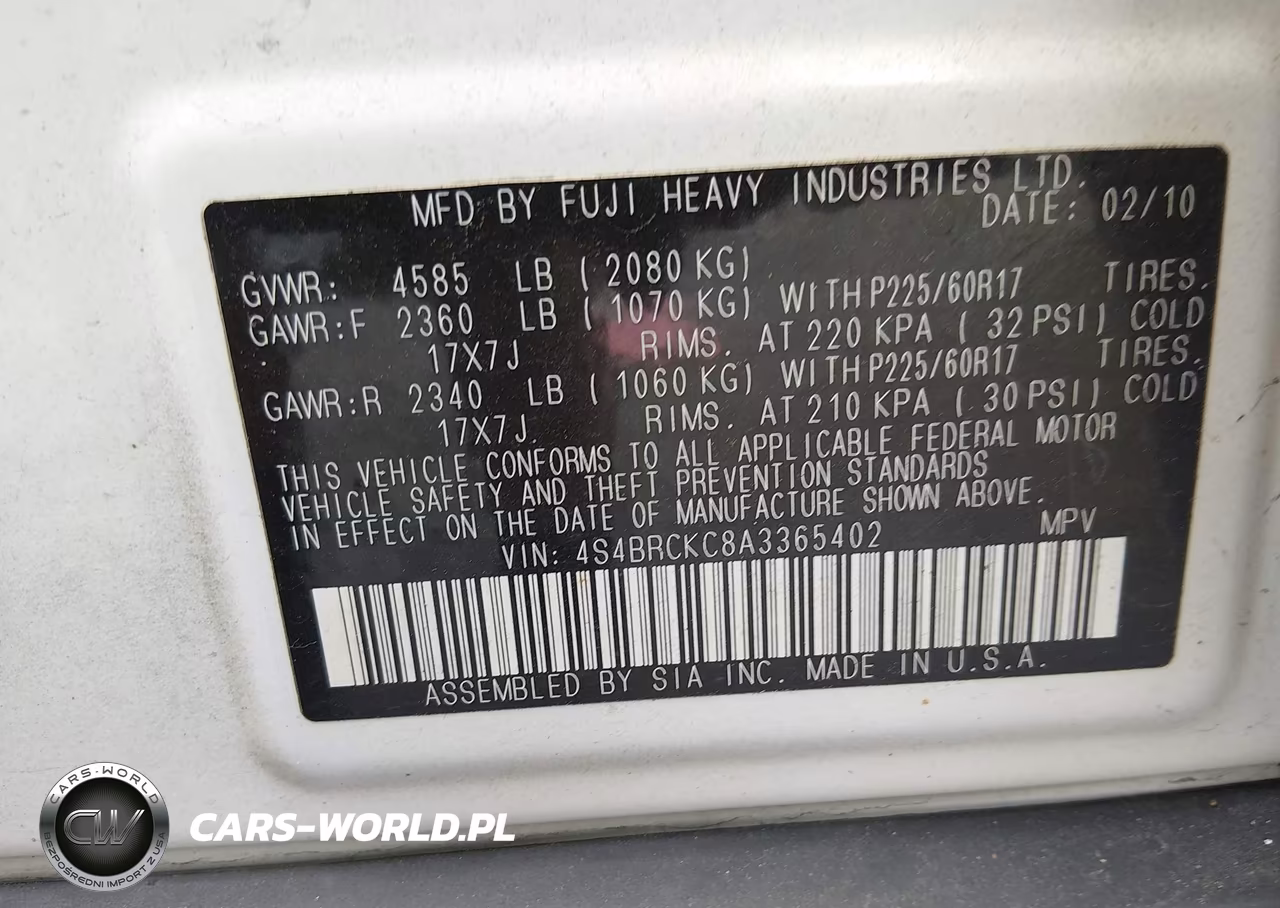 2010 Subaru Outback 2.5I Limited VIN:4S4BRCKC8A3365402 - 9