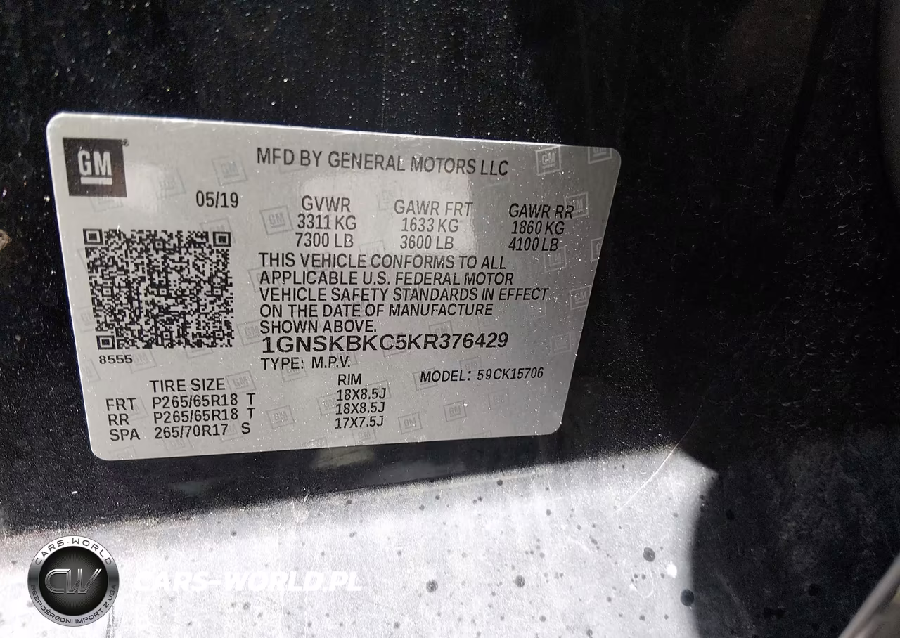2019 Chevrolet Tahoe Lt VIN:1GNSKBKC5KR376429 - 9