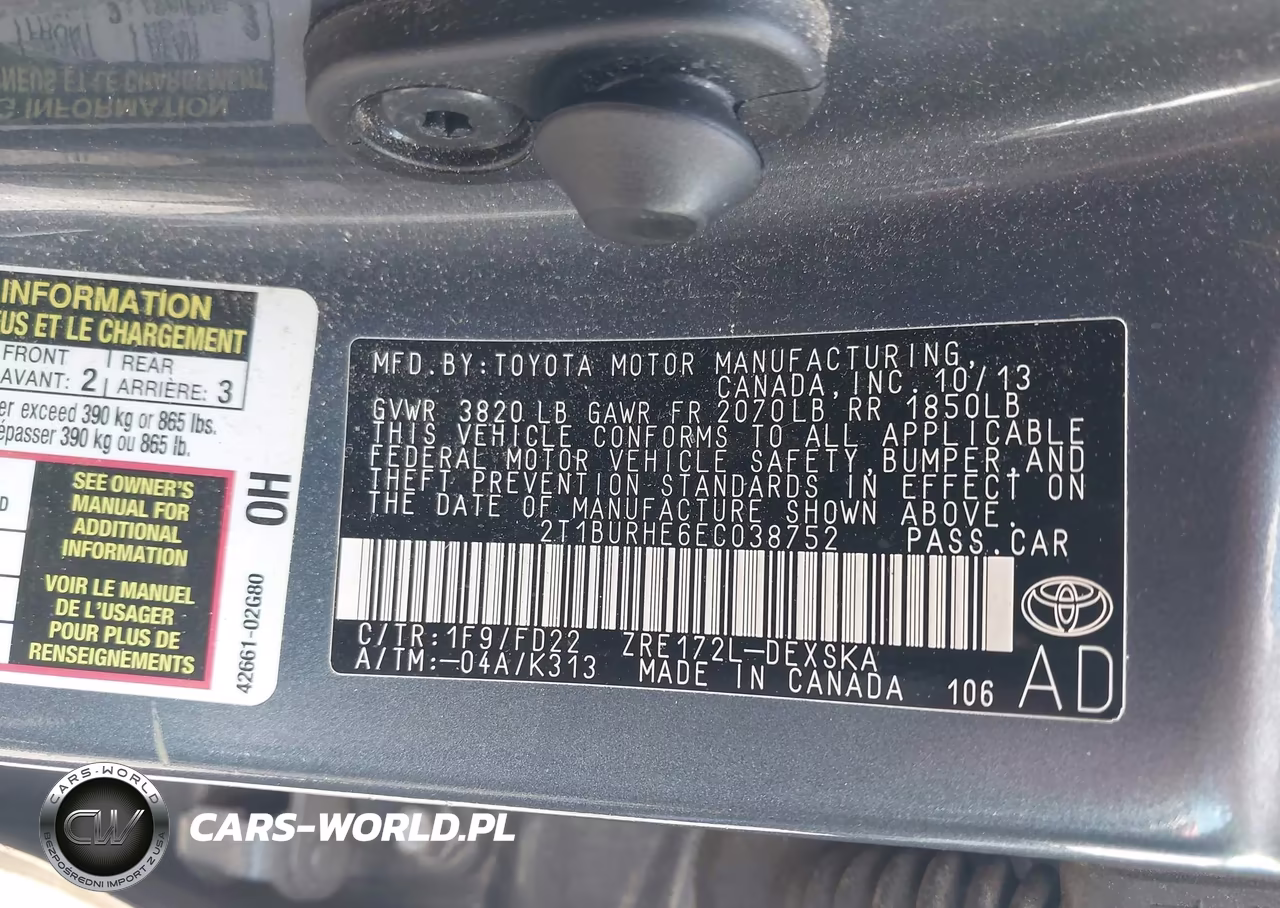 2014 Toyota Corolla S Plus VIN:2T1BURHE6EC038752 - 9