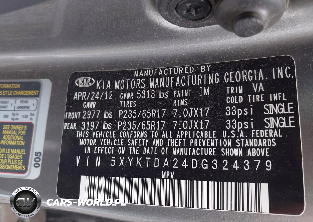 2013 Kia Sorento Lx V6 VIN:5XYKTDA24DG324379 - 9