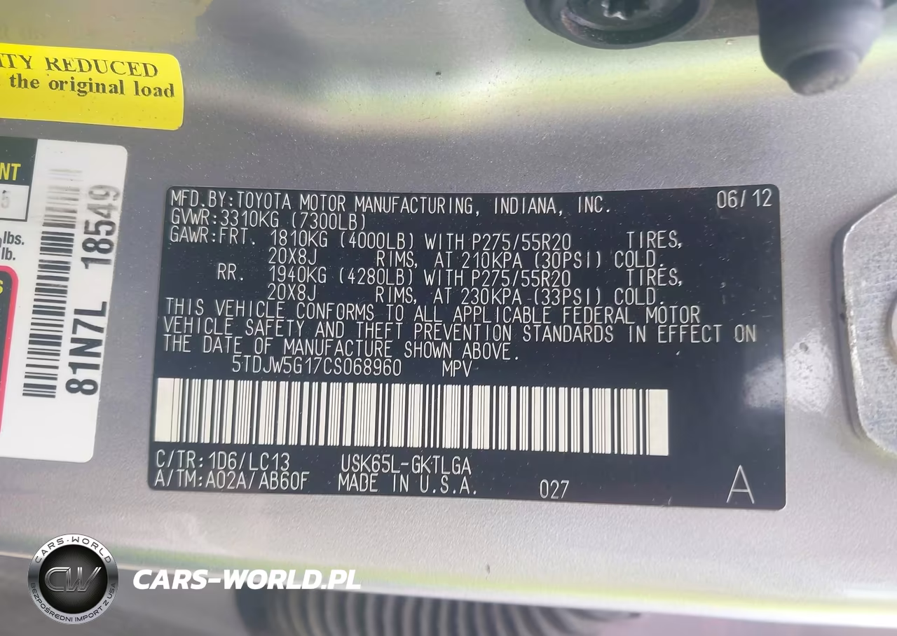 2012 Toyota Sequoia Limited 5.7L V8 VIN:5TDJW5G17CS068960 - 9