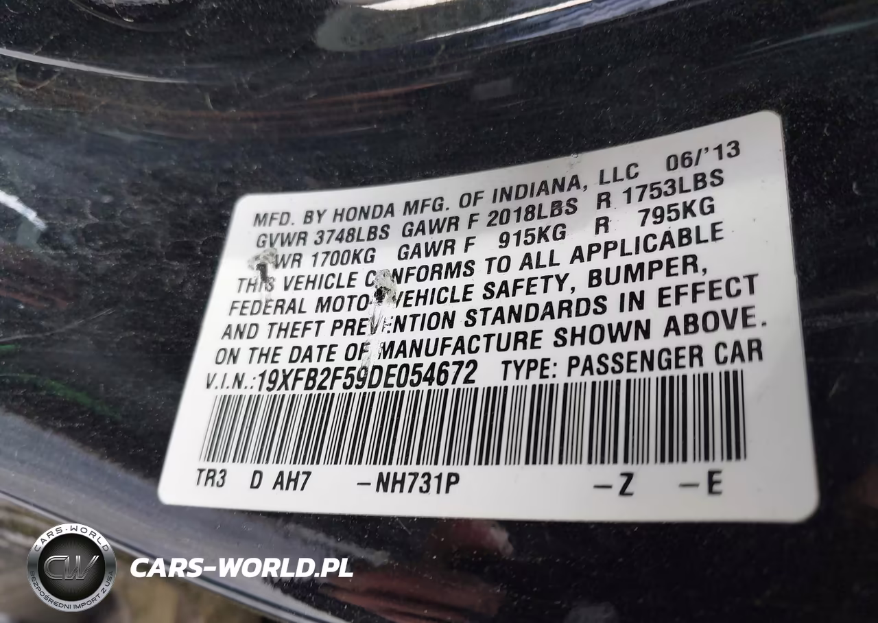 2013 Honda Civic Lx VIN:19XFB2F59DE054672 - 9