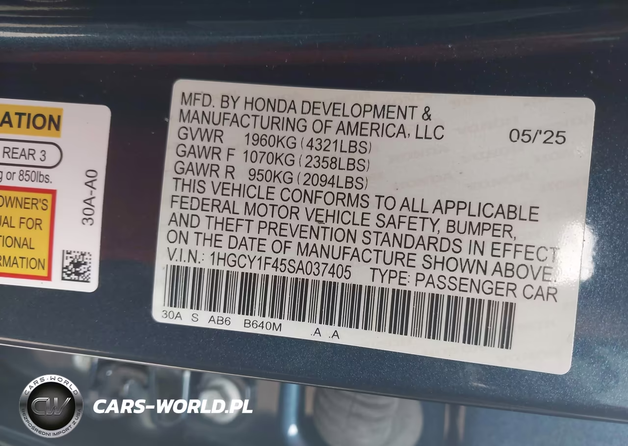 2025 Honda Accord Se VIN:1HGCY1F45SA037405 - 9