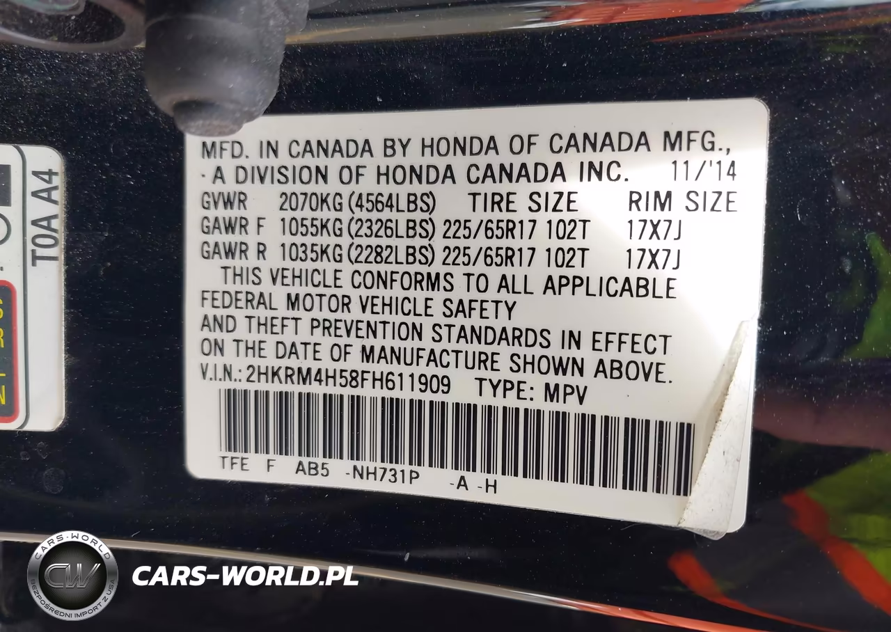 2015 Honda Cr-V Ex VIN:2HKRM4H58FH611909 - 9