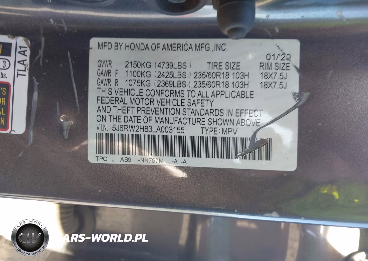 2020 Honda Cr-V Awd Ex-L VIN:5J6RW2H83LA003155 - 9
