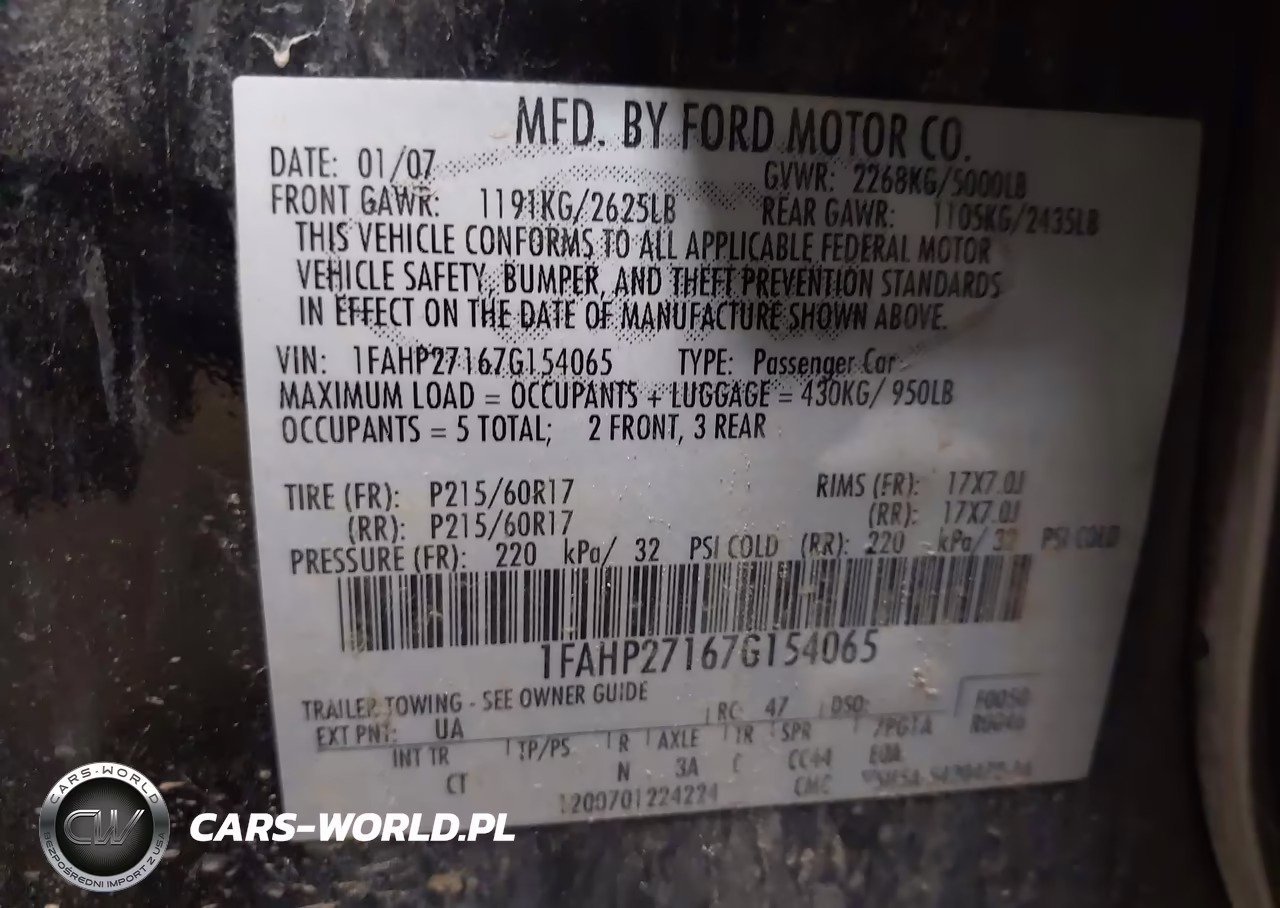 2007 Ford Five Hundred Sel VIN:1FAHP27167G154065 - 9