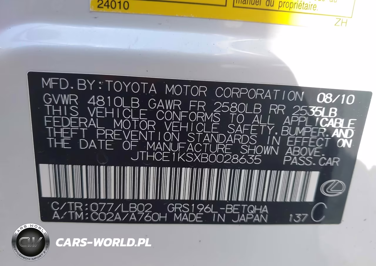 2011 Lexus Gs 350 VIN:JTHCE1KSXB0028635 - 9