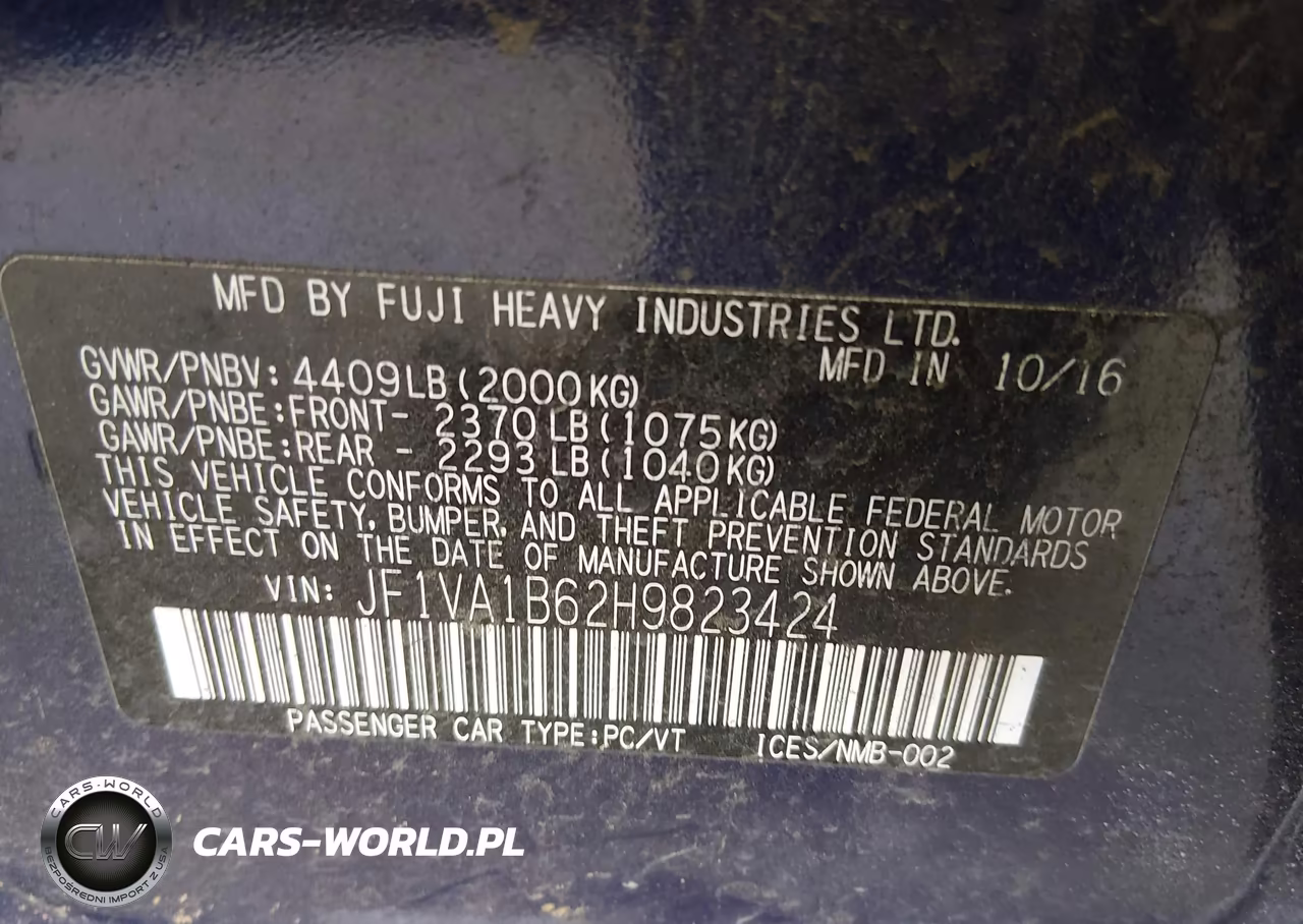 2017 Subaru Wrx VIN:JF1VA1B62H9823424 - 9