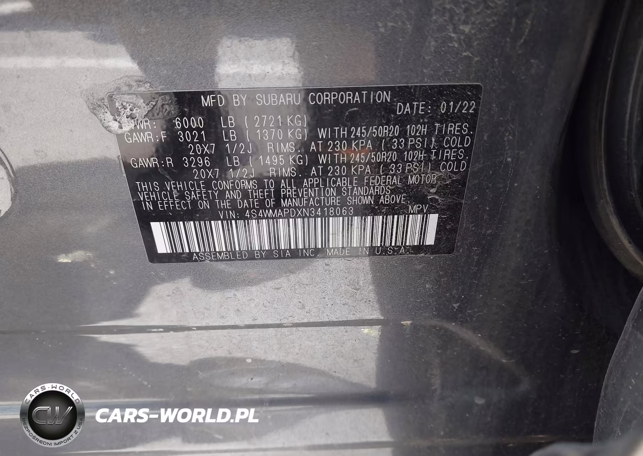 2022 Subaru Ascent Limited VIN:4S4WMAPDXN3418063 - 9