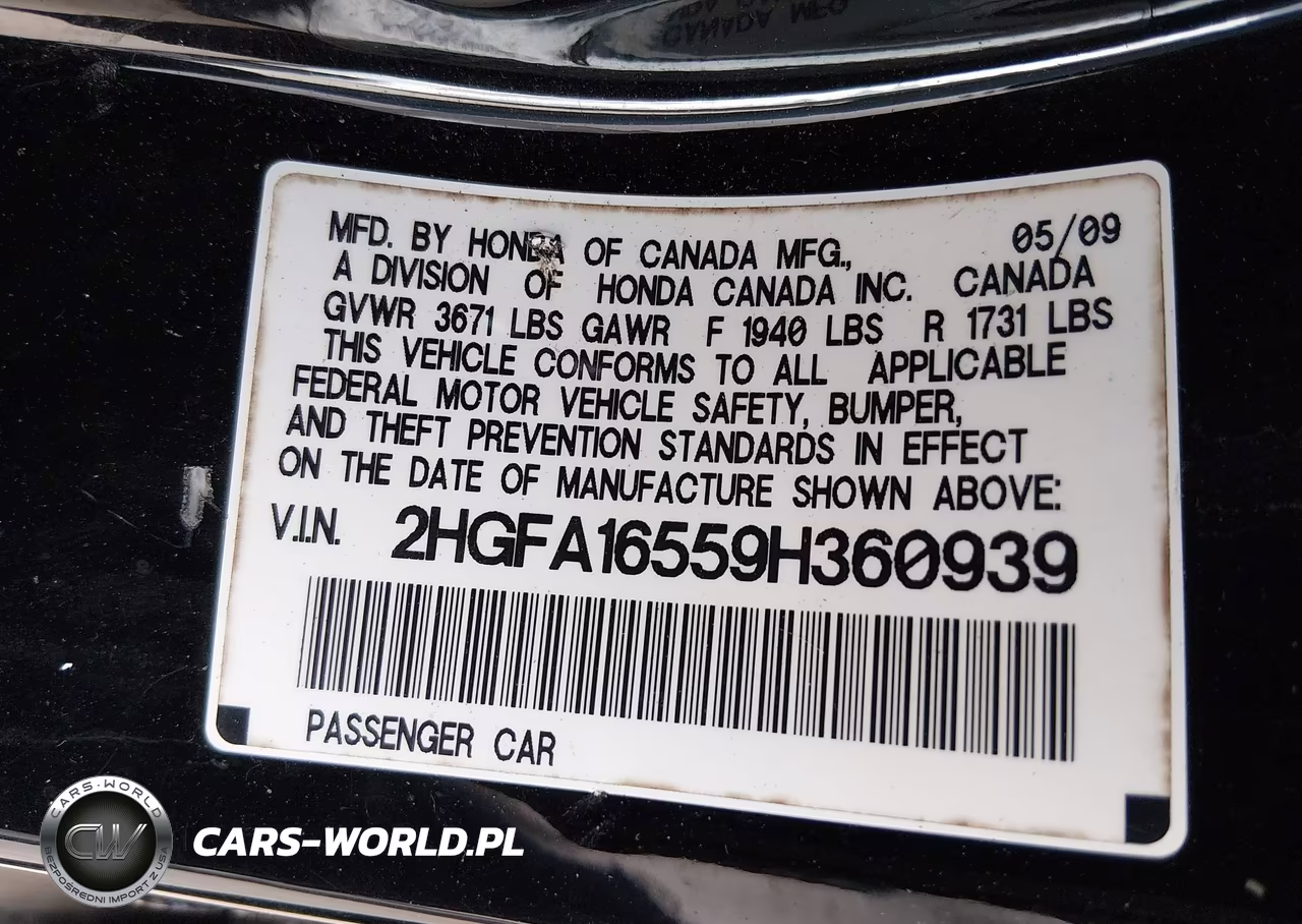 2009 Honda Civic Lx VIN:2HGFA16559H360939 - 9