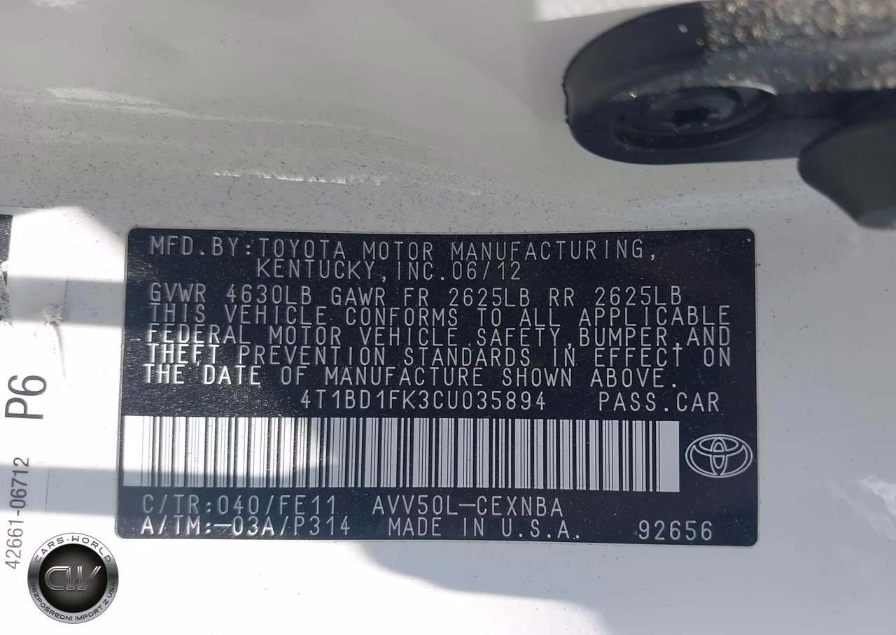 2012 Toyota Camry Hybrid Le VIN:4T1BD1FK3CU035894 - 9