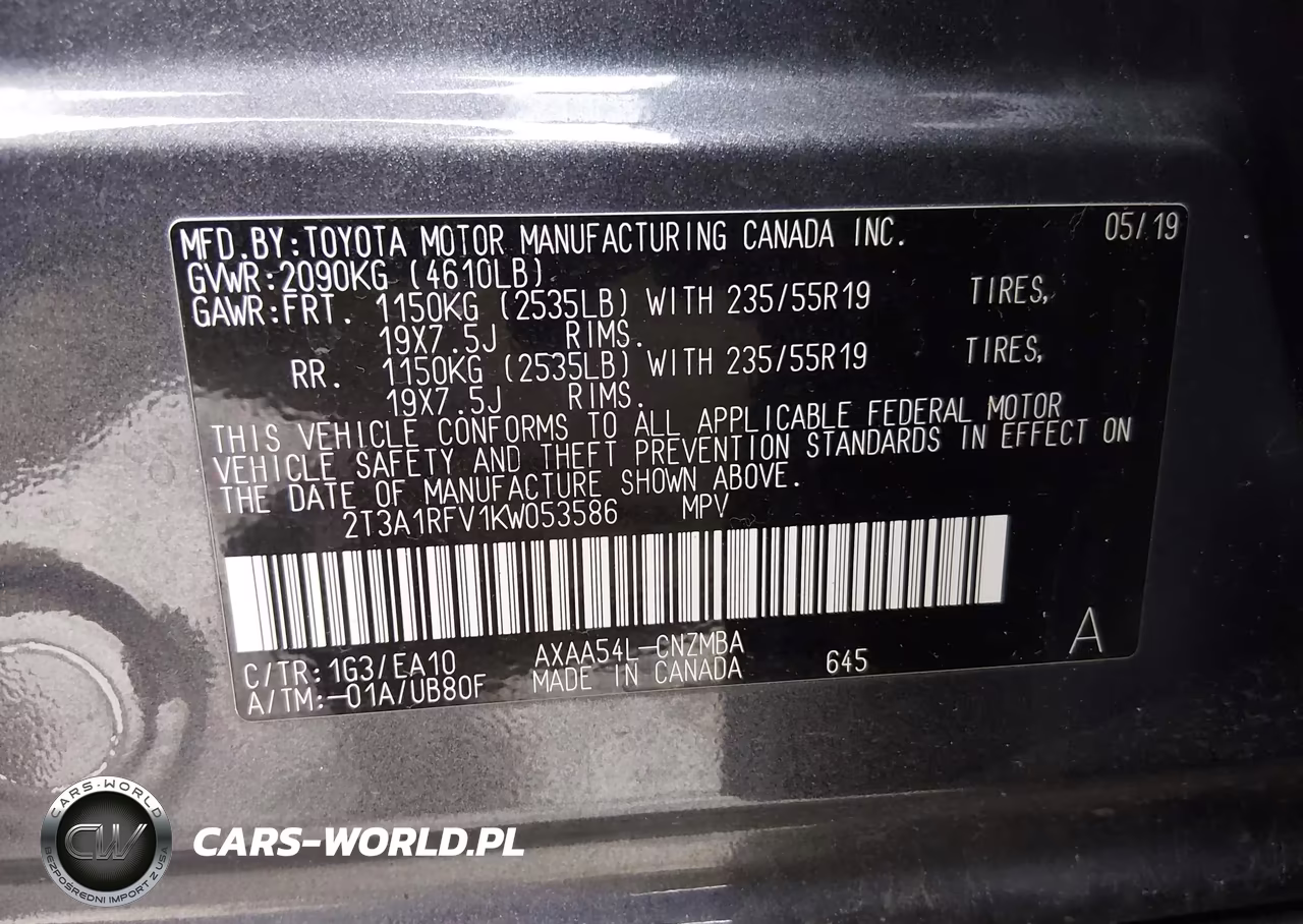 2019 Toyota Rav4 Xle Premium VIN:2T3A1RFV1KW053586 - 9