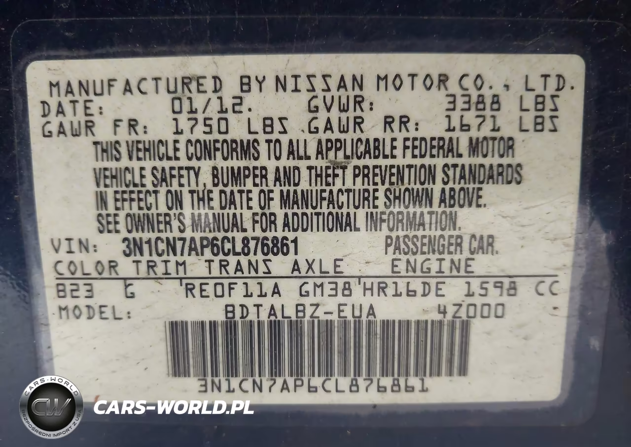 2012 Nissan Versa 1.6 Sv VIN:3N1CN7AP6CL876861 - 9