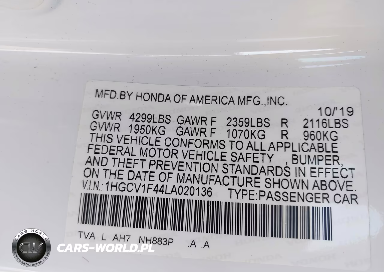 2020 Honda Accord Ex VIN:1HGCV1F44LA020136 - 9
