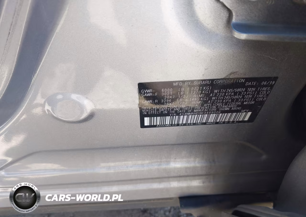 2019 Subaru Ascent Premium VIN:4S4WMAHD9K3489006 - 9