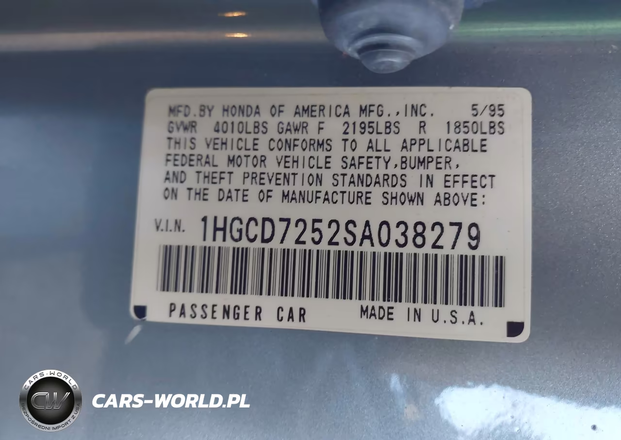 1995 Honda Accord Ex VIN:1HGCD7252SA038279 - 9