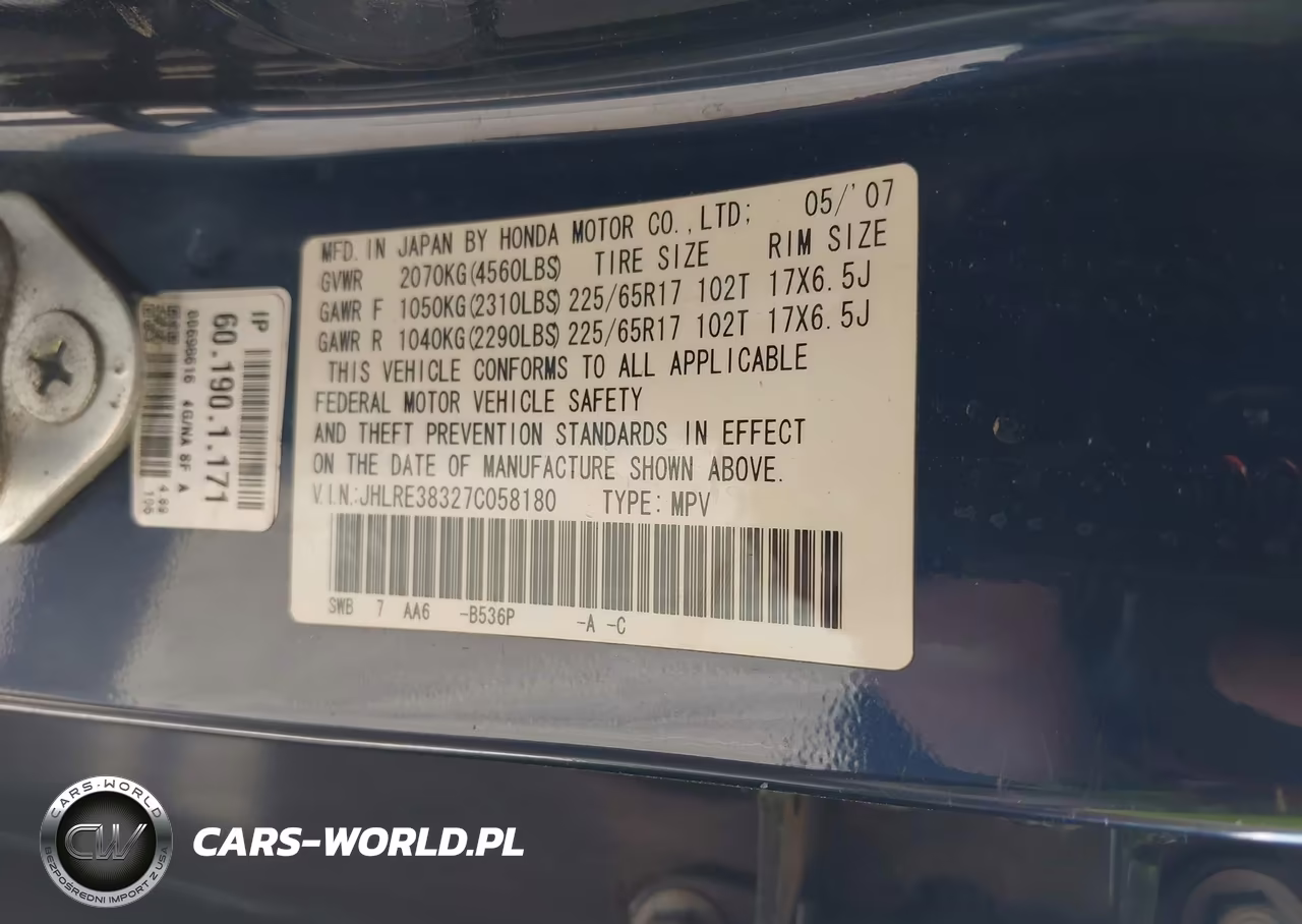 2007 Honda Cr-V Lx VIN:JHLRE38327C058180 - 9