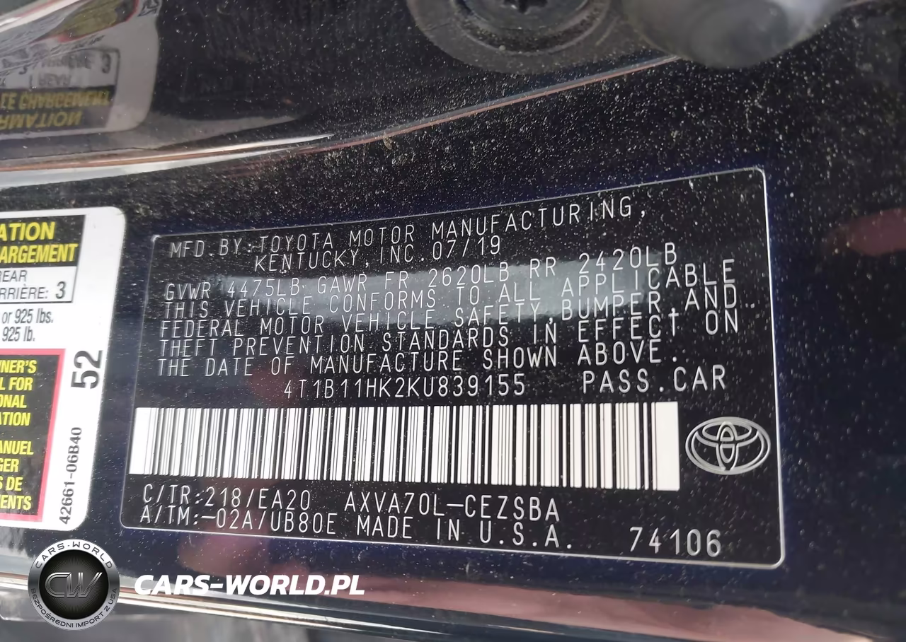2019 Toyota Camry Se VIN:4T1B11HK2KU839155 - 9