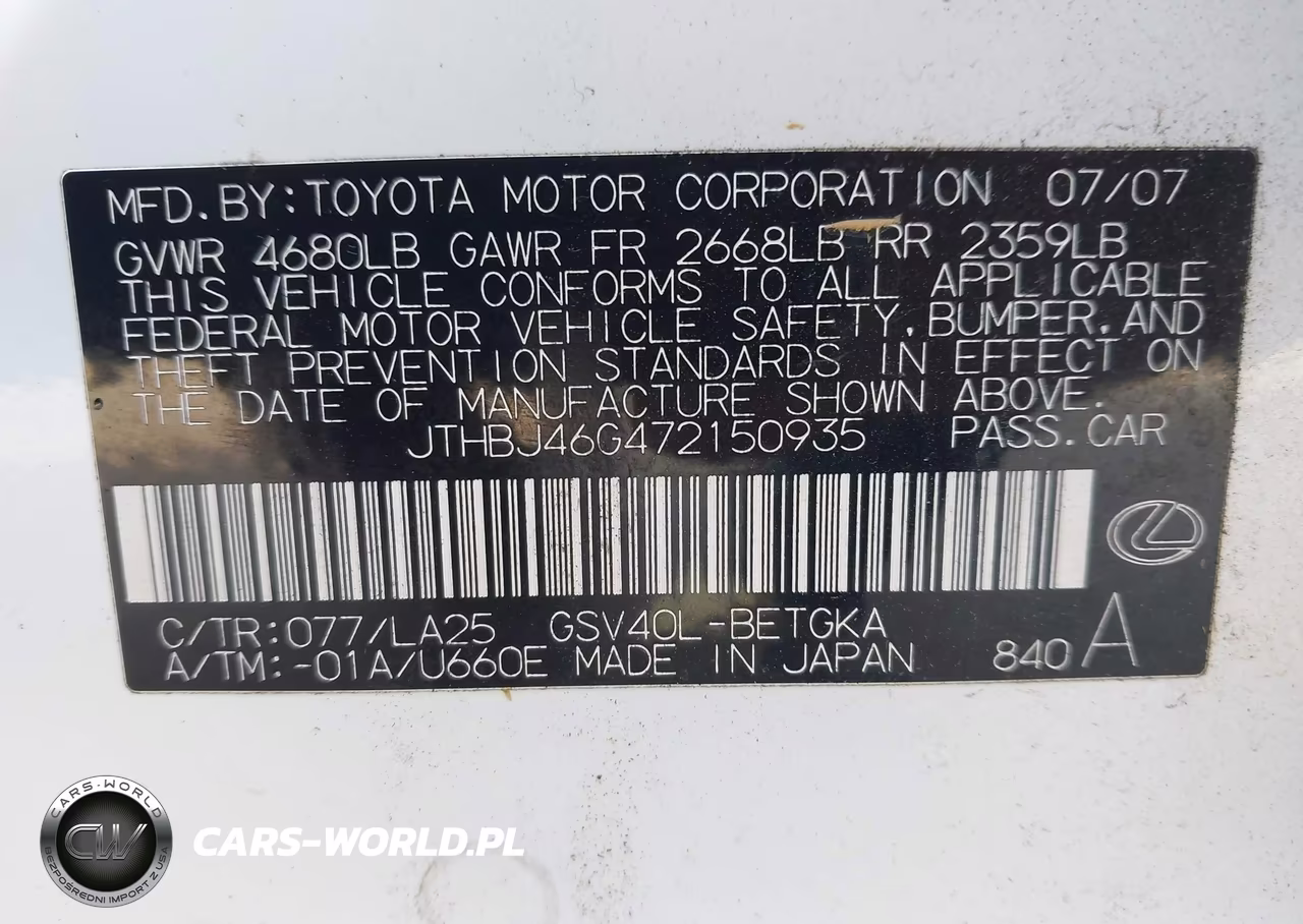 2007 Lexus Es 350 VIN:JTHBJ46G472150935 - 9