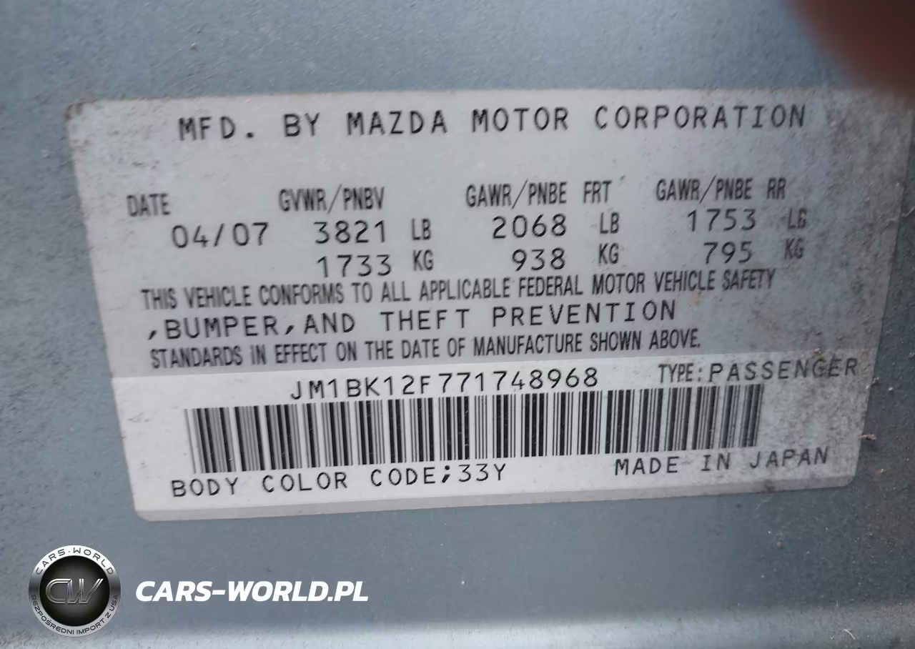 2007 Mazda Mazda3 I VIN:JM1BK12F771748968 - 9