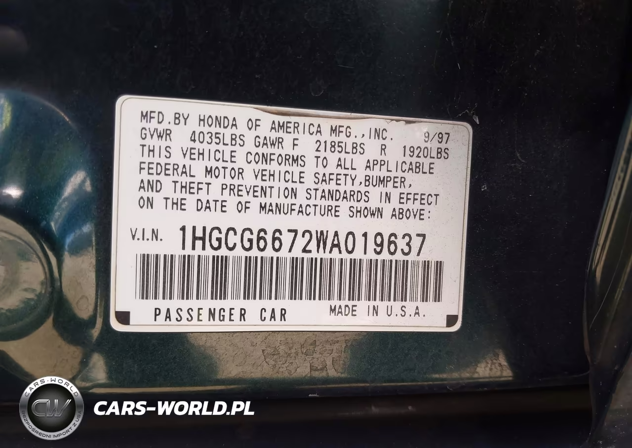 1998 Honda Accord Ex VIN:1HGCG6672WA019637 - 9