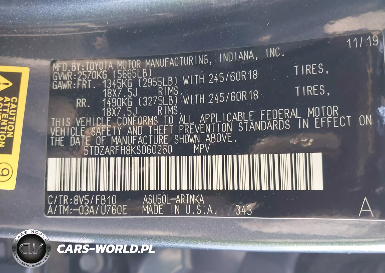 2019 Toyota Highlander Le VIN:5TDZARFH8KS060260 - 9