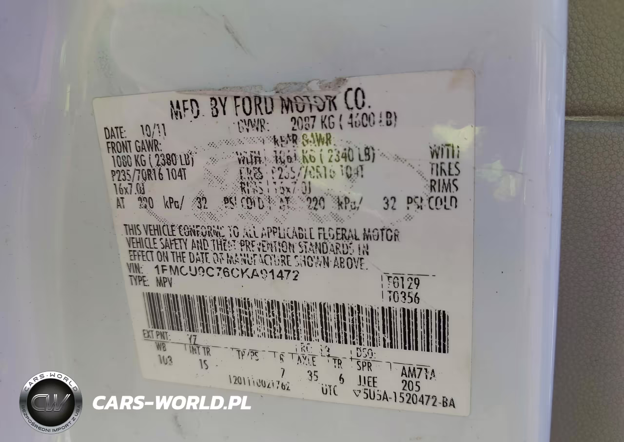 2012 Ford Escape Xls VIN:1FMCU9C76CKA91472 - 9
