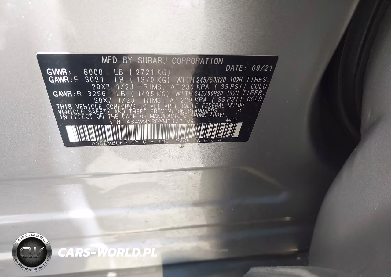 2021 Subaru Ascent Touring VIN:4S4WMARDXM3472104 - 9