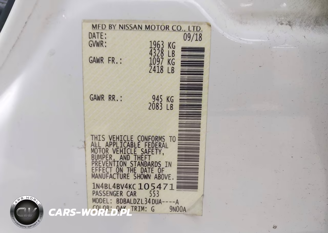 2019 Nissan Altima 2.5 S VIN:1N4BL4BV4KC105471 - 9