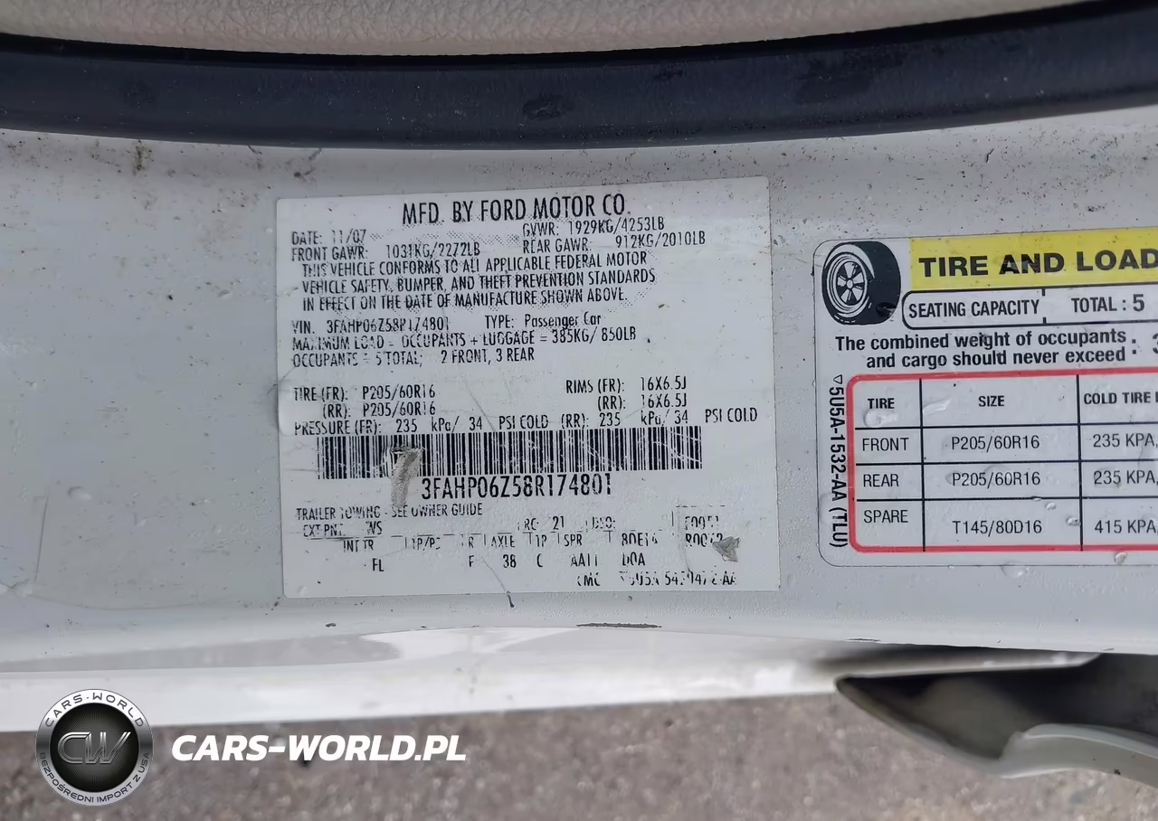 2008 Ford Fusion S VIN:3FAHP06Z58R174801 - 9