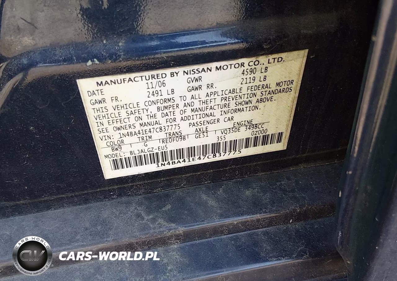 2007 Nissan Maxima 3.5 Sl VIN:1N4BA41E47C837775 - 9