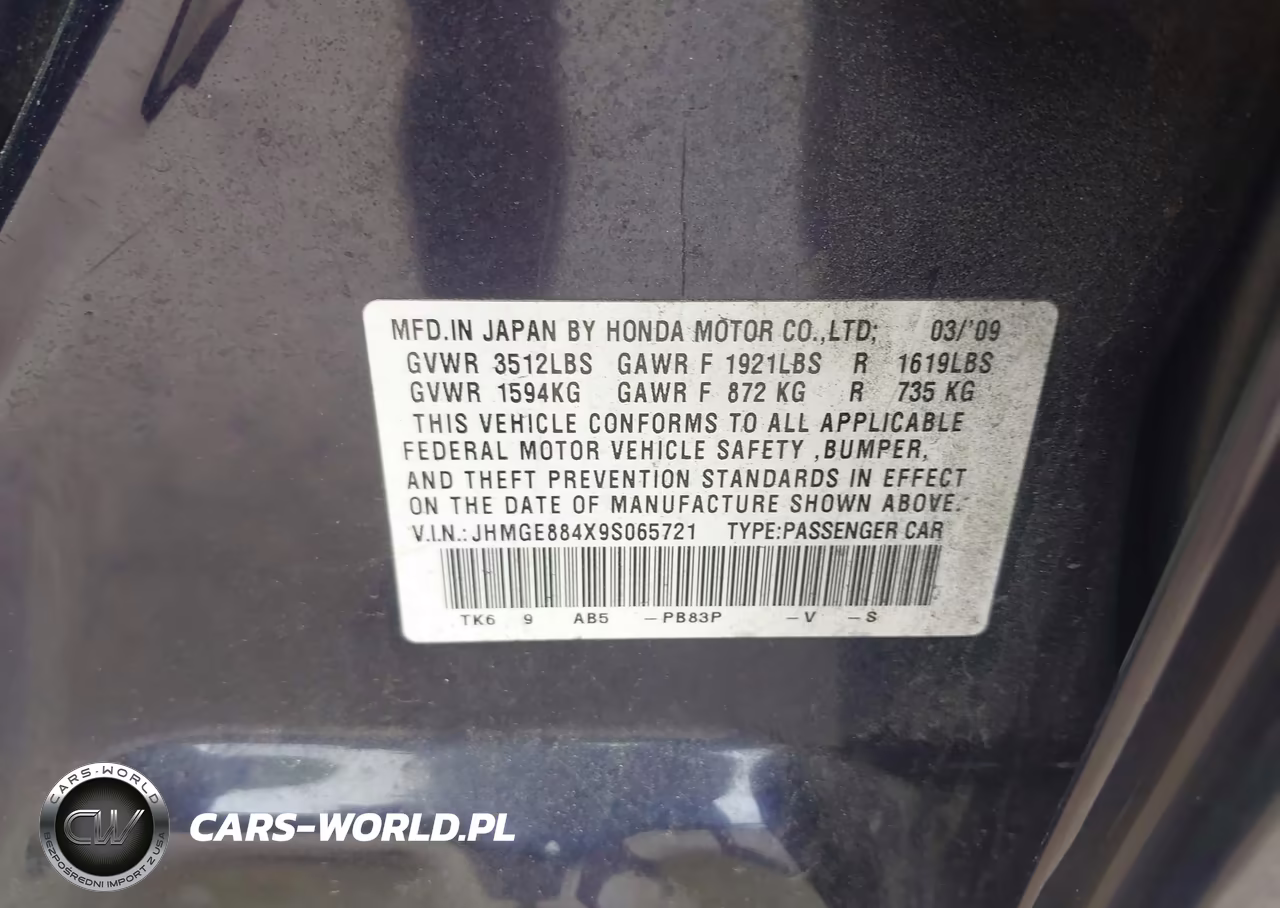 2009 Honda Fit Sport VIN:JHMGE884X9S065721 - 9