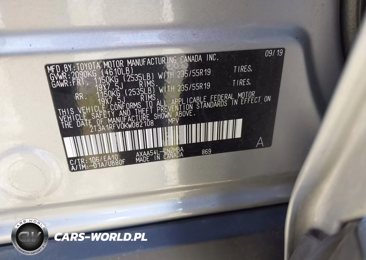 2019 Toyota Rav4 Xle Premium VIN:2T3A1RFV0KW082108 - 9