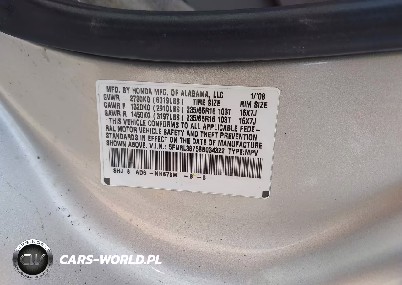 2008 Honda Odyssey Ex-L VIN:5FNRL38758B034322 - 9