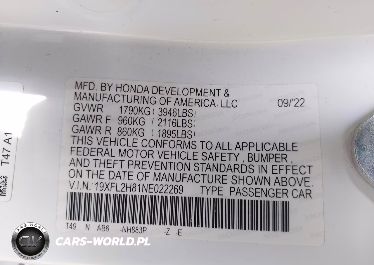 2022 Honda Civic Sport VIN:19XFL2H81NE022269 - 9