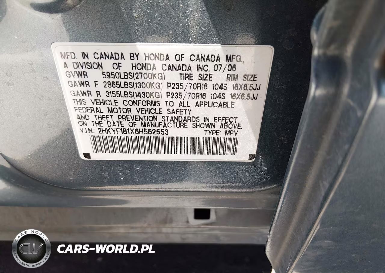2006 Honda Pilot Lx VIN:2HKYF181X6H562553 - 9