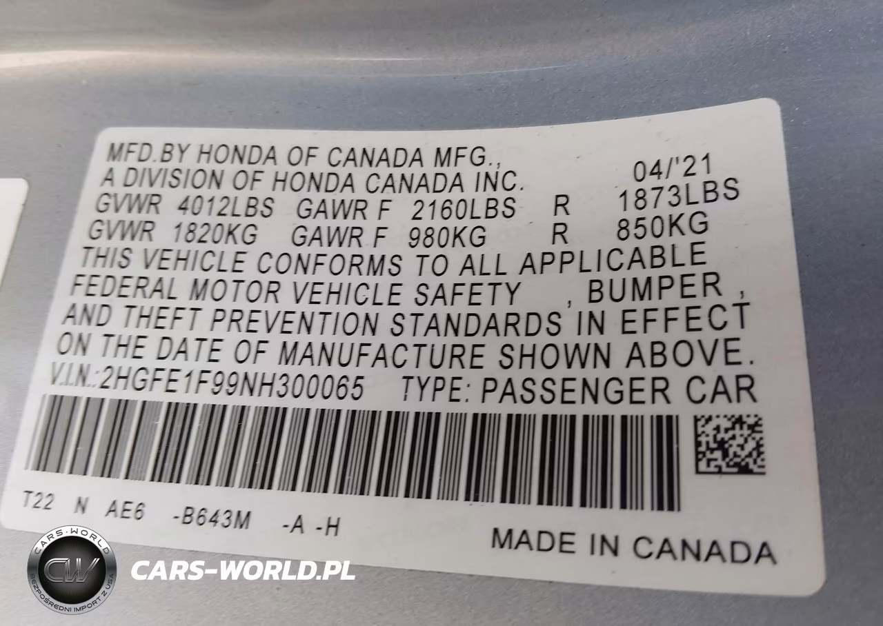 2022 Honda Civic Touring VIN:2HGFE1F99NH300065 - 9