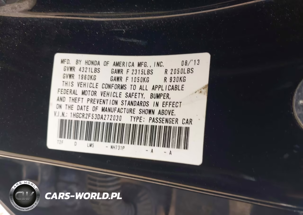 2013 Honda Accord Sport VIN:1HGCR2F53DA272030 - 9