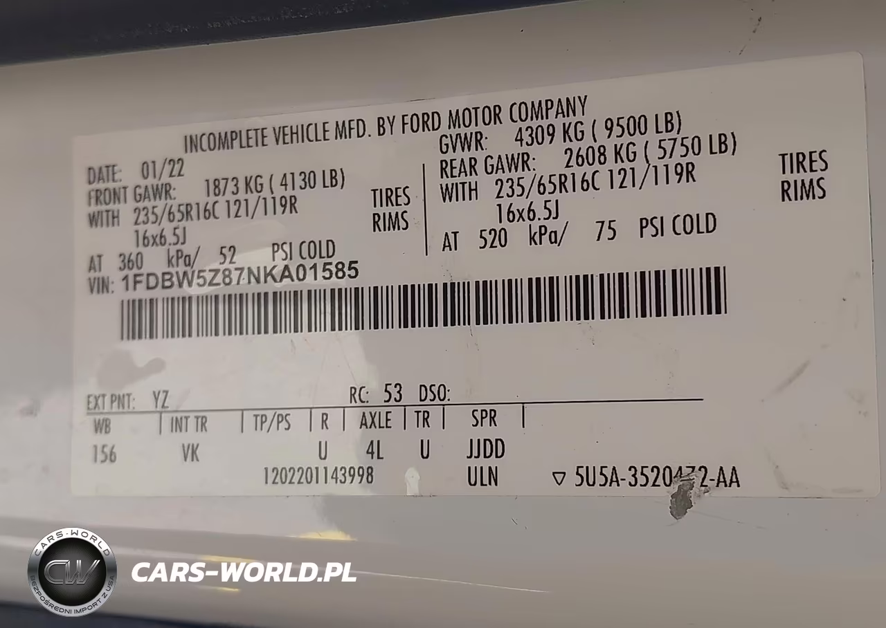 2022 Ford Transit-350 Cab VIN:1FDBW5Z87NKA01585 - 9