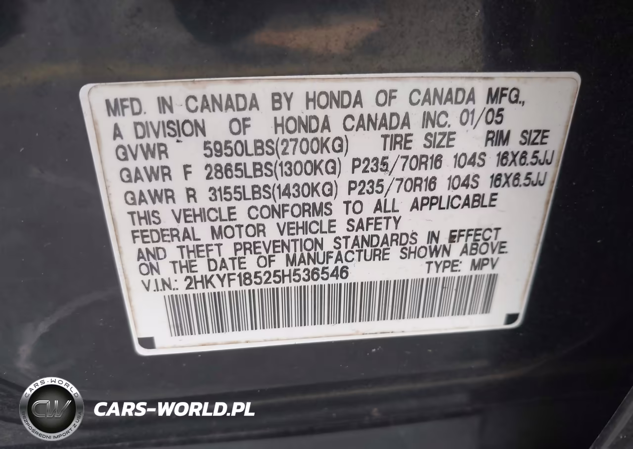 2005 Honda Pilot Ex-L VIN:2HKYF18525H536546 - 9