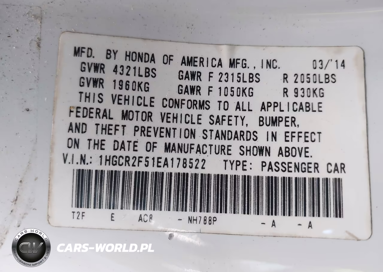 2014 Honda Accord Sport VIN:1HGCR2F51EA178522 - 9