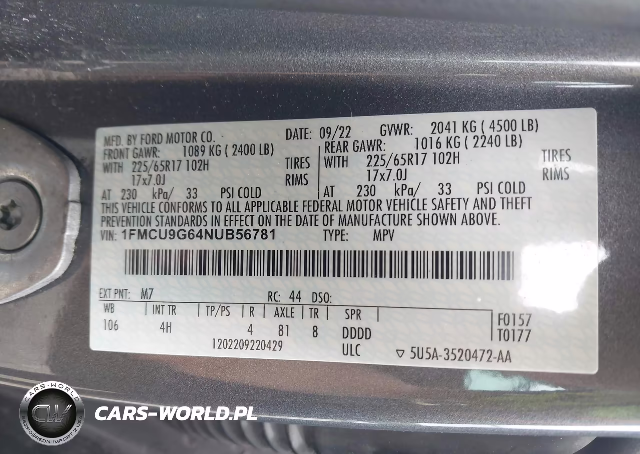 2022 Ford Escape Se VIN:1FMCU9G64NUB56781 - 9